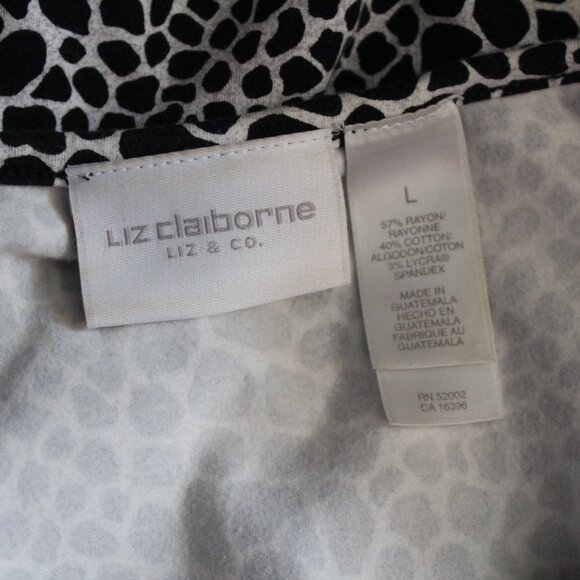 Liz Claiborne Black and White Animal Print Stretch V-Neck T Shirt Woman's Large - Picture 3 of 3